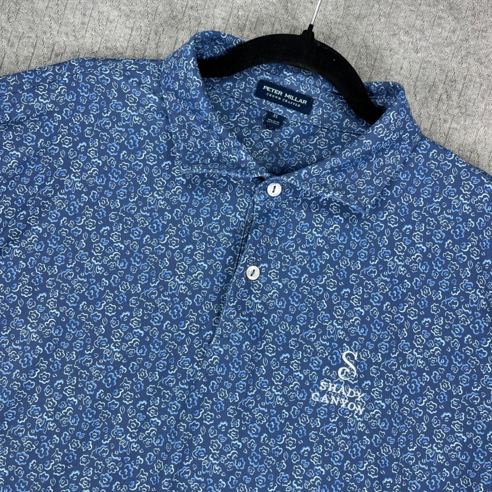 Peter Millar Polo Shirt Mens XL Blue Floral Crown Crafted Shady Canyon Golf